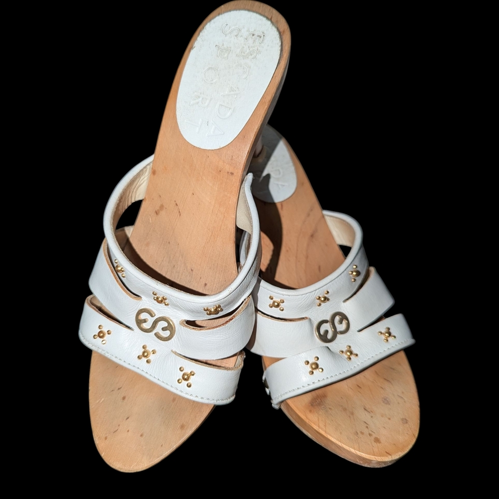 Escada Sports White Leather Wooden Sandals for Women
